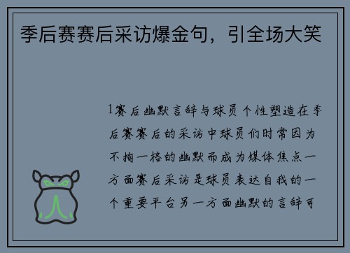 季后赛赛后采访爆金句，引全场大笑