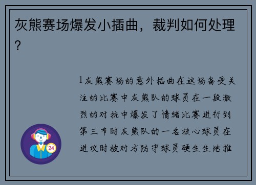 灰熊赛场爆发小插曲，裁判如何处理？